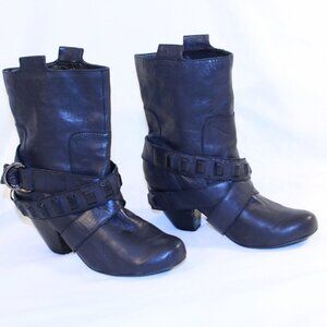 Naughty Monkey Size 8.5 Black Leather Western Heel Pull-On Slouchy Ankle Booties